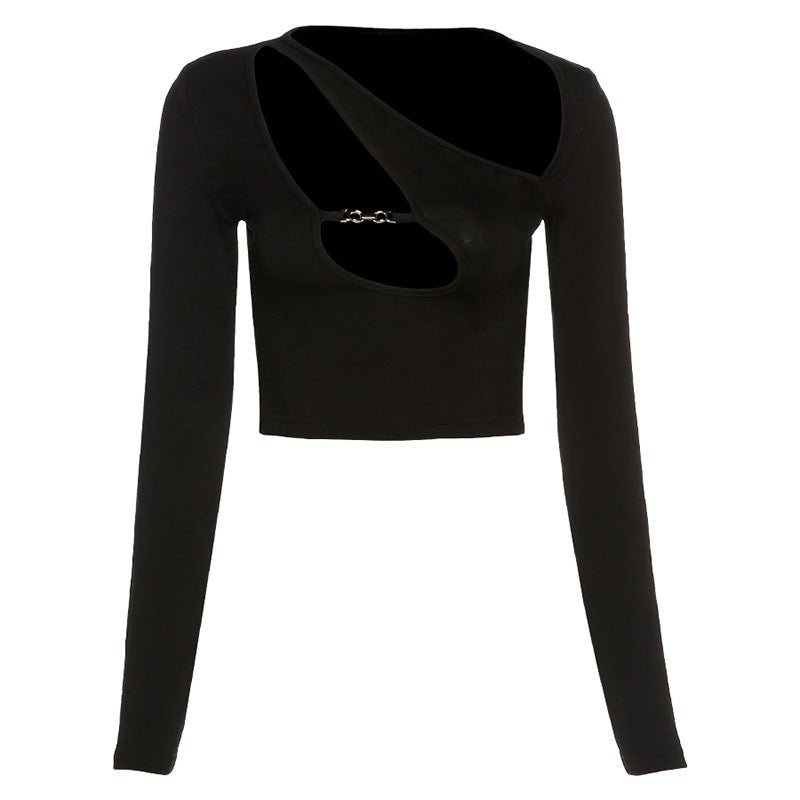 Women's Long-Sleeved Short Cropped Navel Fashion All-Match Slim T-Shirt