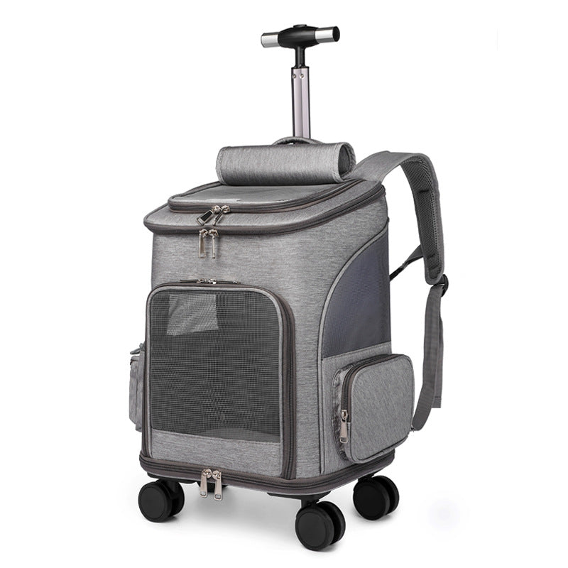 Portable Folding Trolley Pet Backpack Traveling Cat Backpack With Universal Wheel Trolley Pet Bag