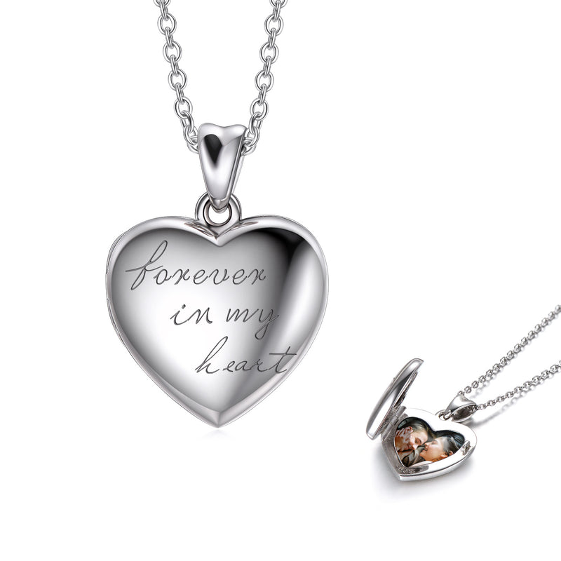 Sterling Silver Heart Locket Necklace Forever in My Heart Photo Locket Pendant Necklace Jewelry