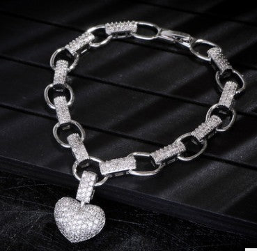 Micro Inlaid Heart-Shaped Necklace And Bracelet Set
