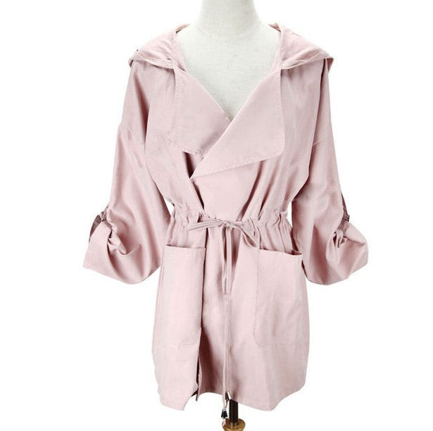 Solid color hooded trench coat