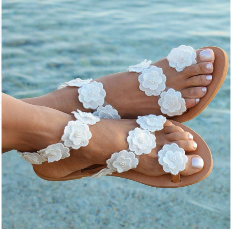 Summer new flowers flat bottom sandals