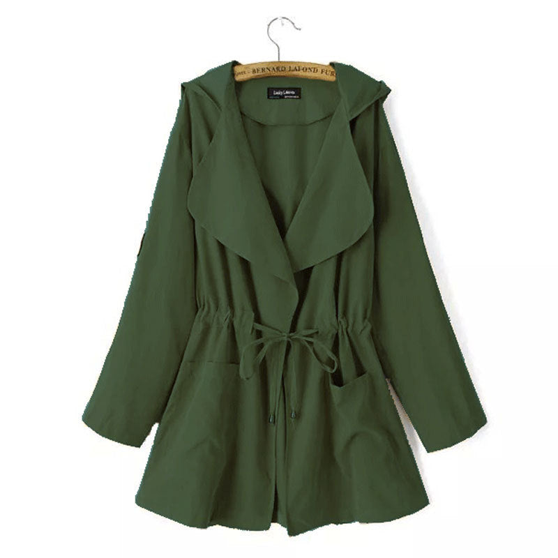 Solid color hooded trench coat