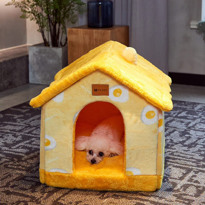 Foldable pet House Bed with Removable Nest Warm